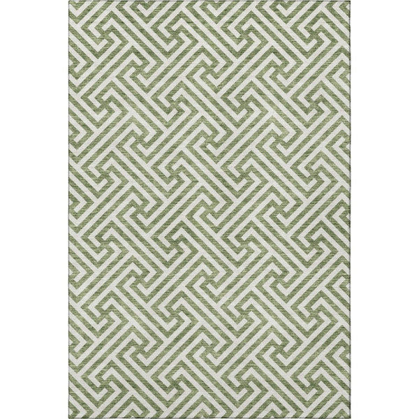 HomeRoots 9' X 12' Green & Beige Geometric Area Rug - Washable, Stain Resistant, UV Protected for Modern Spaces 661808