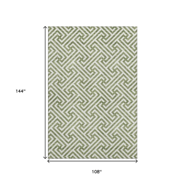 HomeRoots 9' X 12' Green & Beige Geometric Area Rug - Washable, Stain Resistant, UV Protected for Modern Spaces 661808