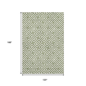 HomeRoots 10' X 14' Green Beige Geometric Washable Area Rug - UV Protected, Soft, Stain-Resistant & Durable! 661809