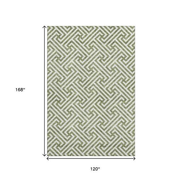 HomeRoots 10' X 14' Green Beige Geometric Washable Area Rug - UV Protected, Soft, Stain-Resistant & Durable! 661809