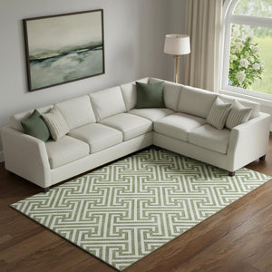 HomeRoots 10' X 14' Green Beige Geometric Washable Area Rug - UV Protected, Soft, Stain-Resistant & Durable! 661809