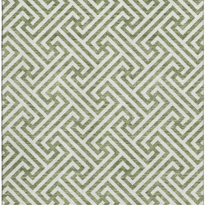 HomeRoots 10' X 14' Green Beige Geometric Washable Area Rug - UV Protected, Soft, Stain-Resistant & Durable! 661809