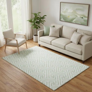 HomeRoots 5' X 8' Stylish Mint Green & Ivory Geometric Area Rug - Washable, UV-Protected, Durable Design! 661823