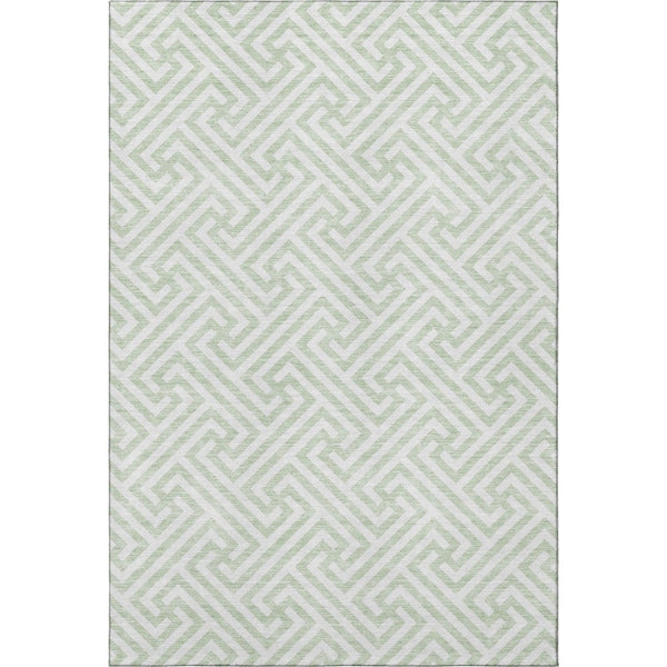 HomeRoots 5' X 8' Stylish Mint Green & Ivory Geometric Area Rug - Washable, UV-Protected, Durable Design! 661823