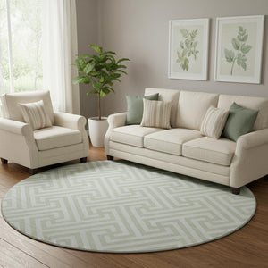 HomeRoots 8' Mint Green Geometric Round Rug - Washable, UV-Protected, Durable for Family Spaces & Patios 661824