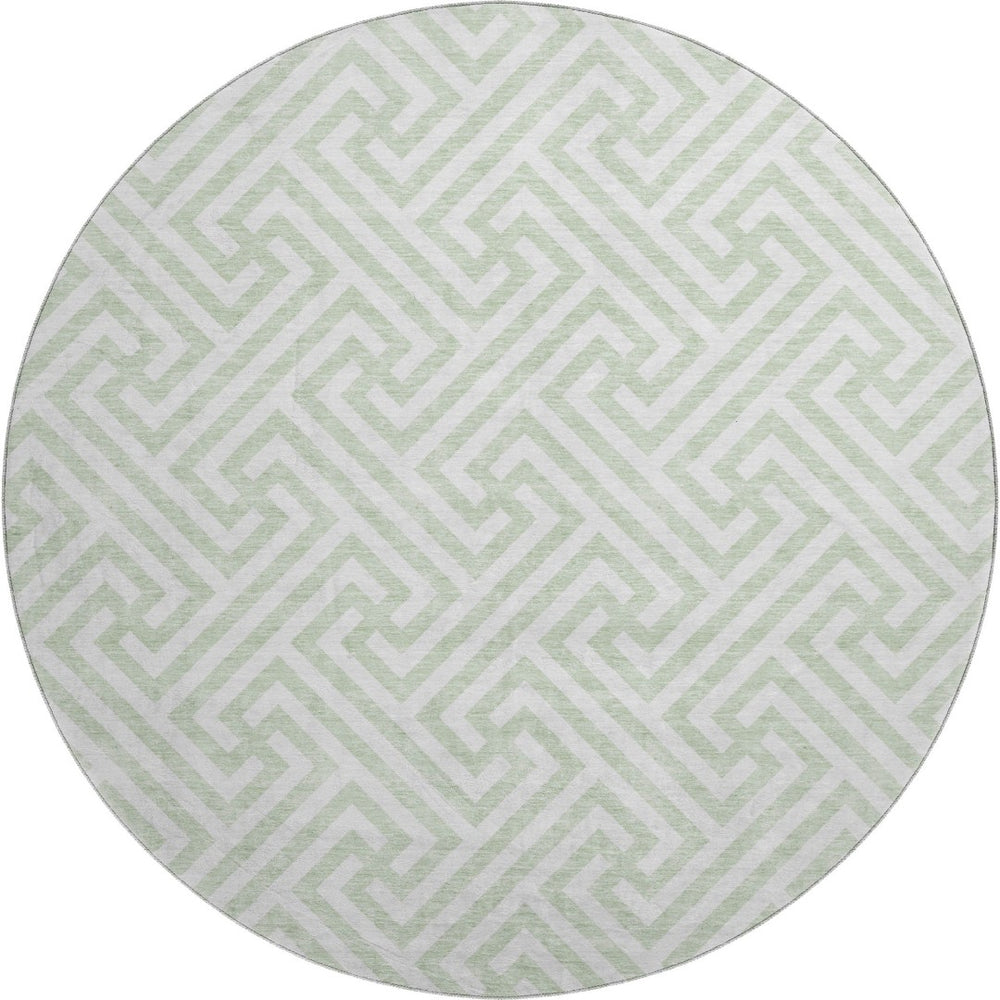 HomeRoots 8' Mint Green Geometric Round Rug - Washable, UV-Protected, Durable for Family Spaces & Patios 661824