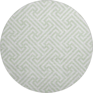HomeRoots 8' Mint Green Geometric Round Rug - Washable, UV-Protected, Durable for Family Spaces & Patios 661824