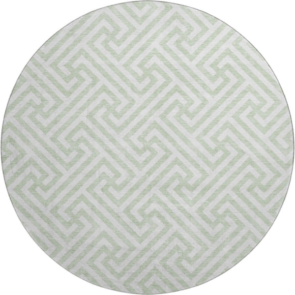 HomeRoots 8' Mint Green Geometric Round Rug - Washable, UV-Protected, Durable for Family Spaces & Patios 661824