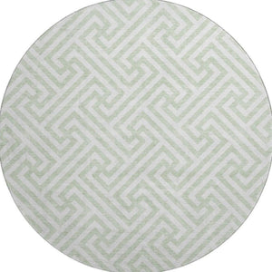 HomeRoots 8' Mint Green Geometric Round Rug - Washable, UV-Protected, Durable for Family Spaces & Patios 661824