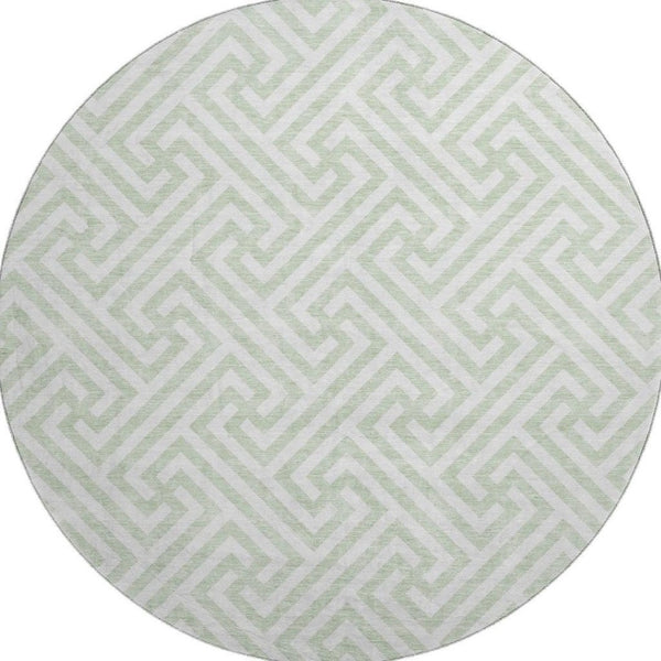 HomeRoots 8' Mint Green Geometric Round Rug - Washable, UV-Protected, Durable for Family Spaces & Patios 661824
