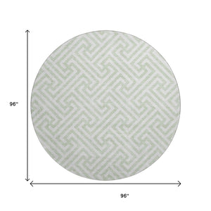 HomeRoots 8' Mint Green Geometric Round Rug - Washable, UV-Protected, Durable for Family Spaces & Patios 661824