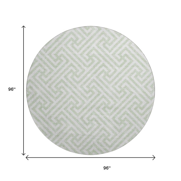 HomeRoots 8' Mint Green Geometric Round Rug - Washable, UV-Protected, Durable for Family Spaces & Patios 661824