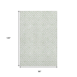 HomeRoots 8' X 10' Modern Mint Green & Ivory Geometric Area Rug with UV Protection - Washable & Stain-Resistant! 661825