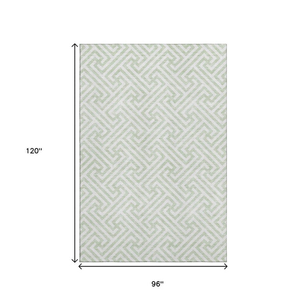 HomeRoots 8' X 10' Modern Mint Green & Ivory Geometric Area Rug with UV Protection - Washable & Stain-Resistant! 661825