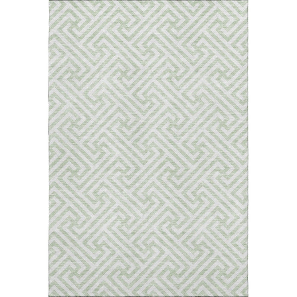 HomeRoots 8' X 10' Modern Mint Green & Ivory Geometric Area Rug with UV Protection - Washable & Stain-Resistant! 661825