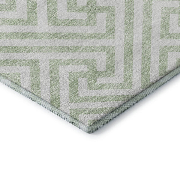HomeRoots 8' X 10' Modern Mint Green & Ivory Geometric Area Rug with UV Protection - Washable & Stain-Resistant! 661825