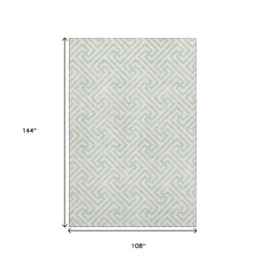 HomeRoots 9' X 12' Stylish Mint Green and Ivory Geometric Area Rug - Washable, UV Protected, Durable Comfort 661826