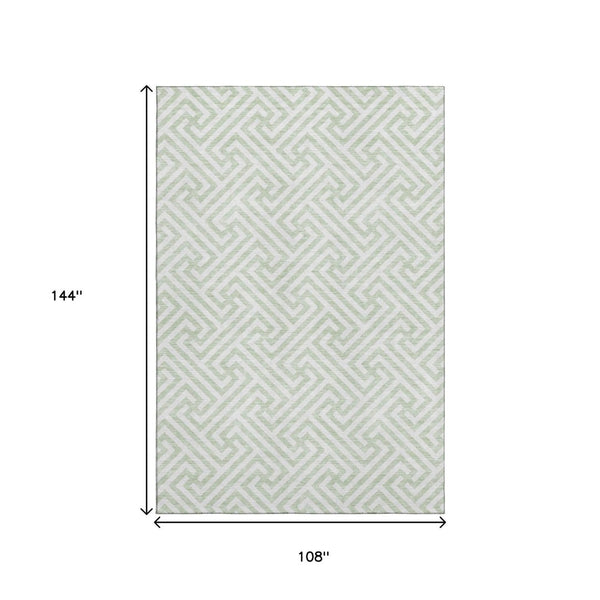 HomeRoots 9' X 12' Stylish Mint Green and Ivory Geometric Area Rug - Washable, UV Protected, Durable Comfort 661826