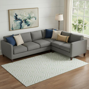 HomeRoots 9' X 12' Stylish Mint Green and Ivory Geometric Area Rug - Washable, UV Protected, Durable Comfort 661826