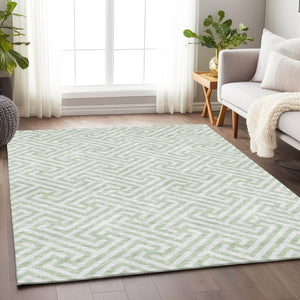 HomeRoots 9' X 12' Stylish Mint Green and Ivory Geometric Area Rug - Washable, UV Protected, Durable Comfort 661826