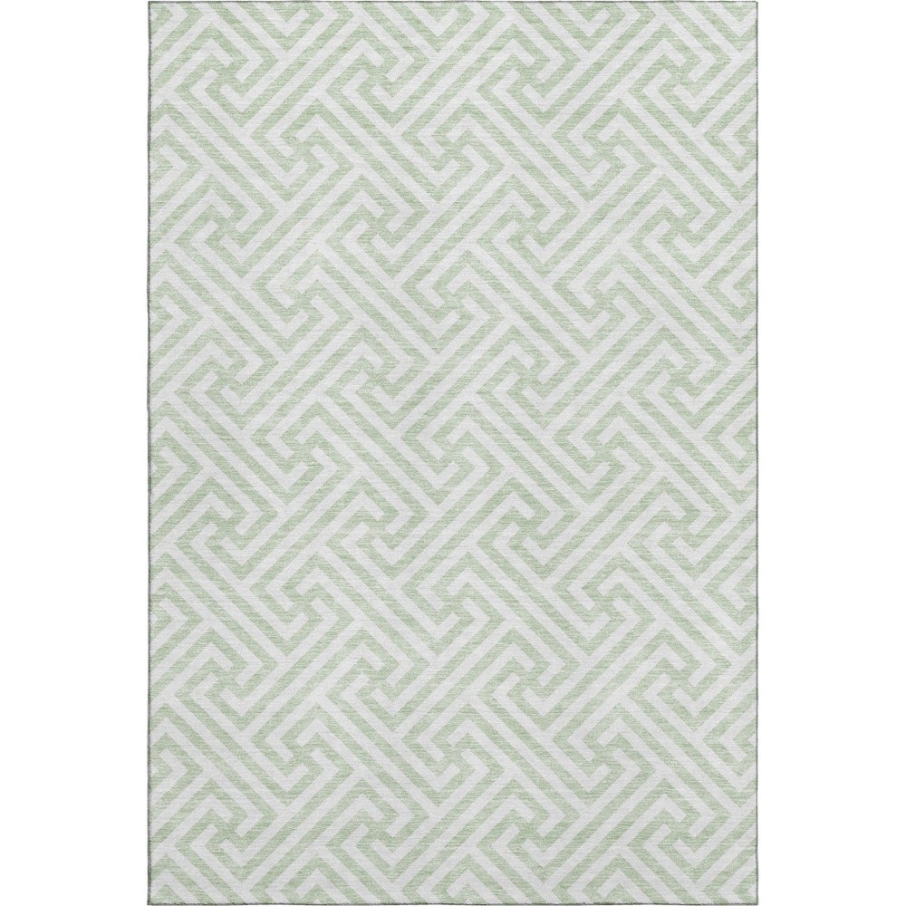 HomeRoots 9' X 12' Stylish Mint Green and Ivory Geometric Area Rug - Washable, UV Protected, Durable Comfort 661826
