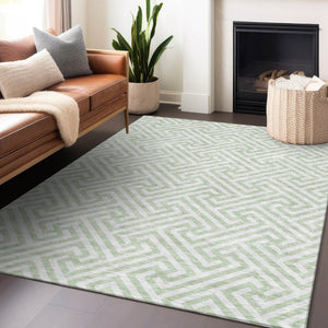 HomeRoots 9' X 12' Stylish Mint Green and Ivory Geometric Area Rug - Washable, UV Protected, Durable Comfort 661826