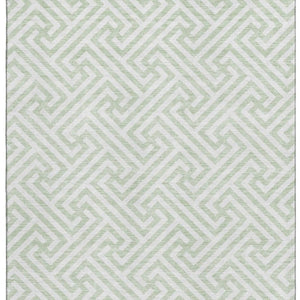 HomeRoots 9' X 12' Stylish Mint Green and Ivory Geometric Area Rug - Washable, UV Protected, Durable Comfort 661826