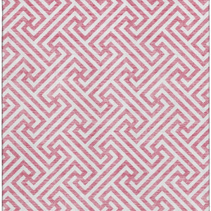 HomeRoots 5' X 8' Pink and Ivory Geometric Rug - Durable, Washable, UV-Protected for Kids & Pets, Stylish Décor 661835