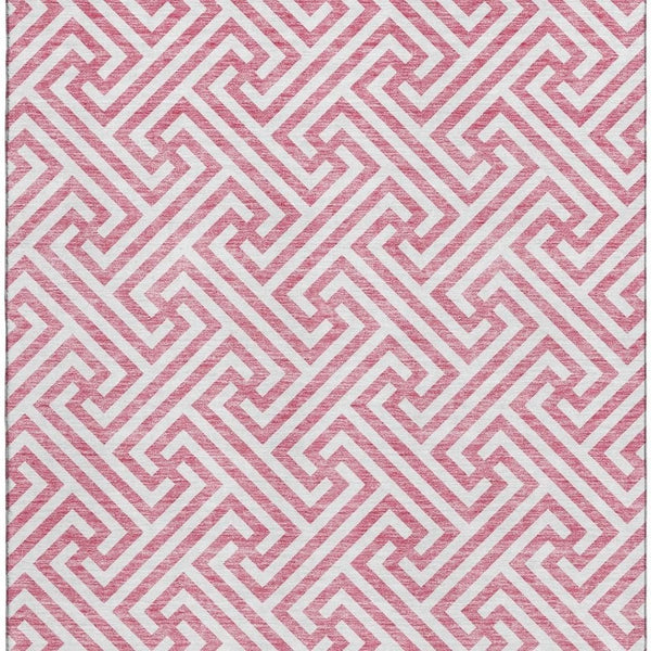 HomeRoots 5' X 8' Pink and Ivory Geometric Rug - Durable, Washable, UV-Protected for Kids & Pets, Stylish Décor 661835