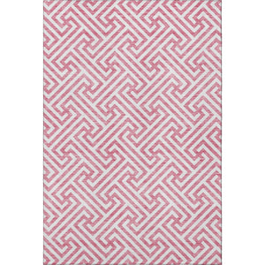 HomeRoots 5' X 8' Pink and Ivory Geometric Rug - Durable, Washable, UV-Protected for Kids & Pets, Stylish Décor 661835