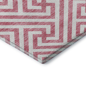 HomeRoots 8' Contemporary Pink and Ivory Geometric Washable Round Rug with UV Protection for Busy Homes 661836