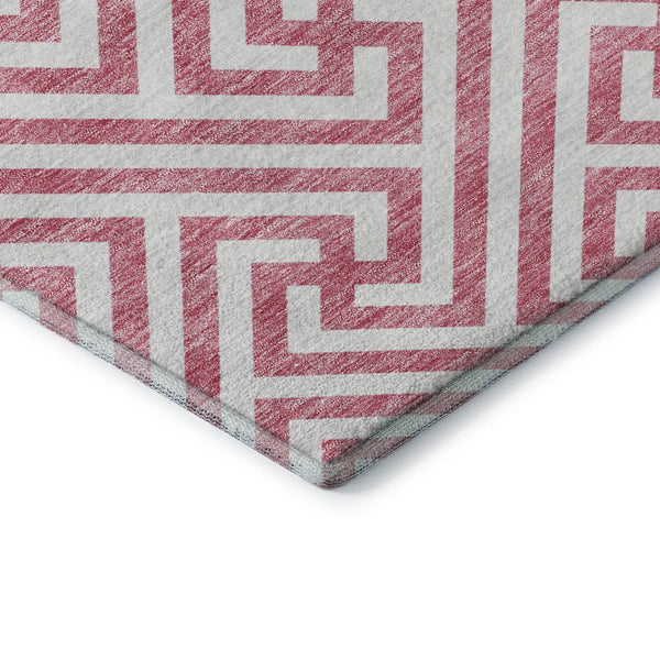 HomeRoots 8' Contemporary Pink and Ivory Geometric Washable Round Rug with UV Protection for Busy Homes 661836