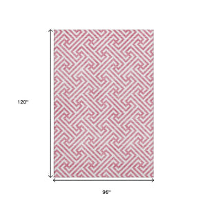 HomeRoots 8' X 10' Stylish Pink and Ivory Geometric Washable Area Rug with UV Protection for Modern Homes 661837