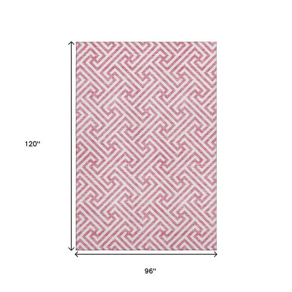 HomeRoots 8' X 10' Stylish Pink and Ivory Geometric Washable Area Rug with UV Protection for Modern Homes 661837