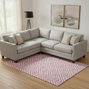 HomeRoots 8' X 10' Stylish Pink and Ivory Geometric Washable Area Rug with UV Protection for Modern Homes 661837