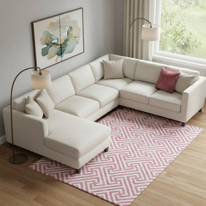 HomeRoots 9' X 12' Pink and Ivory Geometric Area Rug - Washable, UV Resistant, Perfect for Busy Homes & Kids! 661838