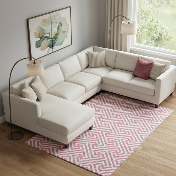 HomeRoots 9' X 12' Pink and Ivory Geometric Area Rug - Washable, UV Resistant, Perfect for Busy Homes & Kids! 661838