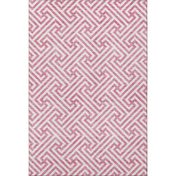HomeRoots 9' X 12' Pink and Ivory Geometric Area Rug - Washable, UV Resistant, Perfect for Busy Homes & Kids! 661838