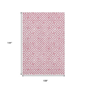 HomeRoots 9' X 12' Pink and Ivory Geometric Area Rug - Washable, UV Resistant, Perfect for Busy Homes & Kids! 661838
