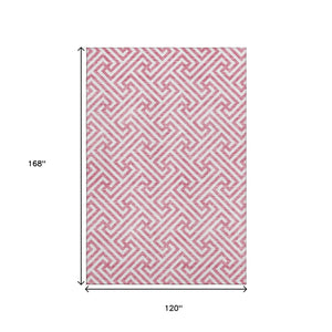 HomeRoots 10' X 14' Pink Geometric Area Rug – Washable, UV Protected & Stain-Resistant for Family Spaces 661839