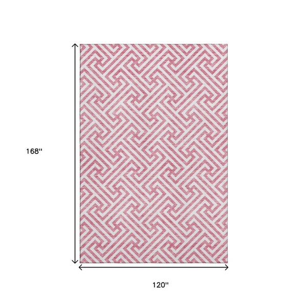 HomeRoots 10' X 14' Pink Geometric Area Rug – Washable, UV Protected & Stain-Resistant for Family Spaces 661839