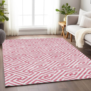 HomeRoots 10' X 14' Pink Geometric Area Rug – Washable, UV Protected & Stain-Resistant for Family Spaces 661839