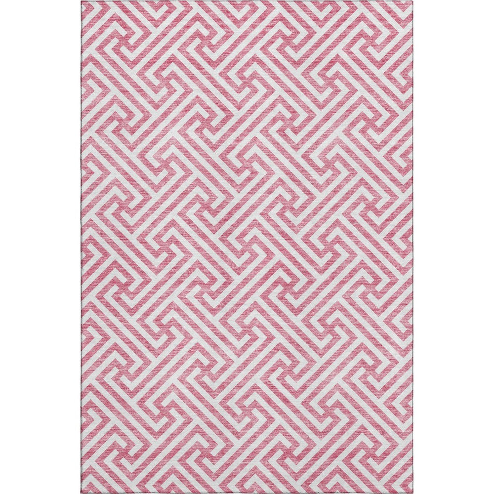 HomeRoots 10' X 14' Pink Geometric Area Rug – Washable, UV Protected & Stain-Resistant for Family Spaces 661839