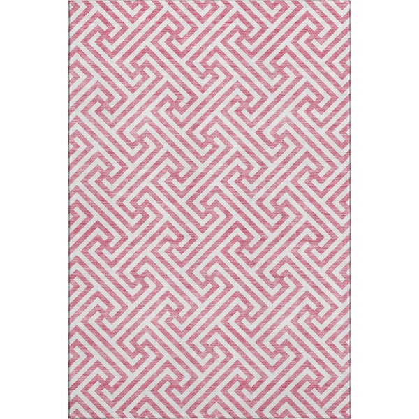 HomeRoots 10' X 14' Pink Geometric Area Rug – Washable, UV Protected & Stain-Resistant for Family Spaces 661839