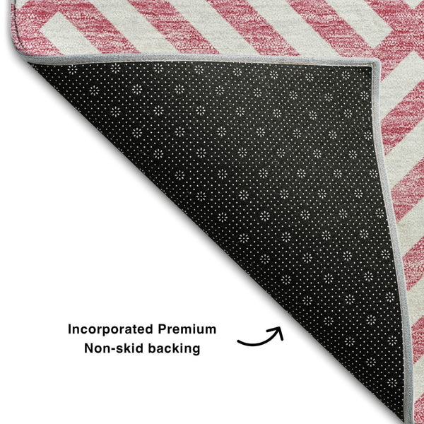 HomeRoots 10' X 14' Pink Geometric Area Rug – Washable, UV Protected & Stain-Resistant for Family Spaces 661839
