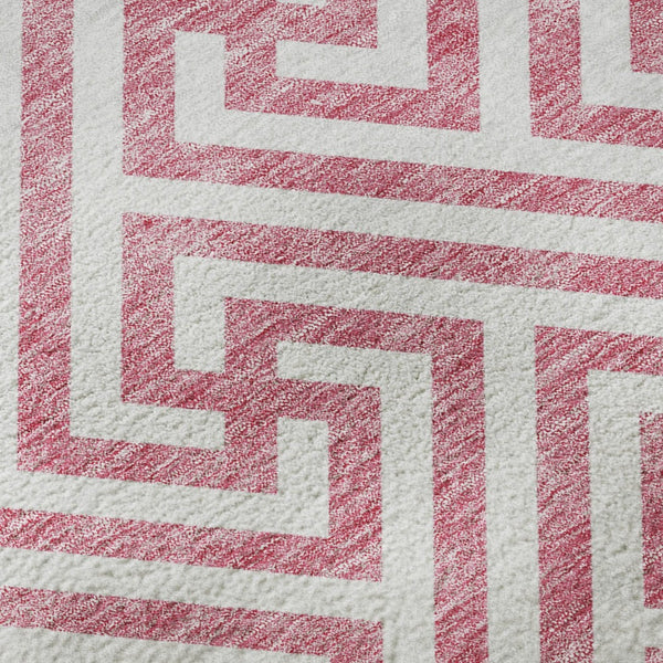HomeRoots 10' X 14' Pink Geometric Area Rug – Washable, UV Protected & Stain-Resistant for Family Spaces 661839