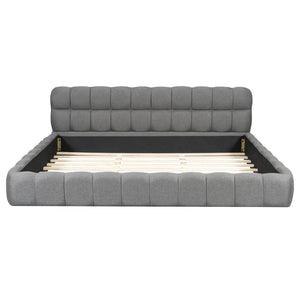 English Elm King Channel Stitched Linen Platform Bed Low Profile Contemporary Upholstered Frame Gray N737P387605E