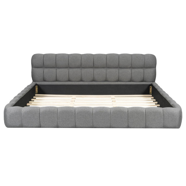 English Elm King Channel Stitched Linen Platform Bed Low Profile Contemporary Upholstered Frame Gray N737P387605E