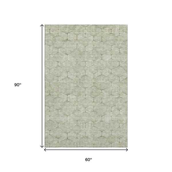 HomeRoots 5' X 8' Artichoke Green Geometric Area Rug - Washable, UV Protected & Perfect for Busy Homes! 661865