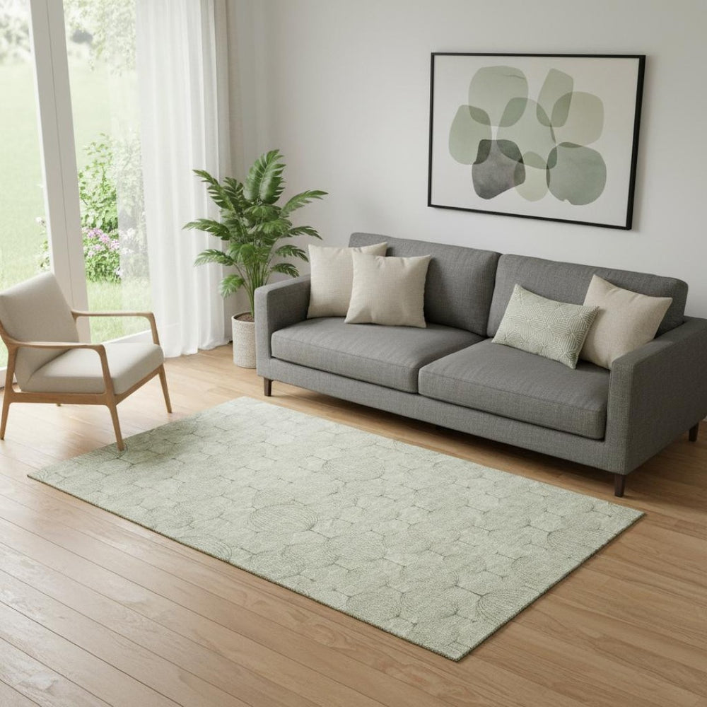 HomeRoots 5' X 8' Artichoke Green Geometric Area Rug - Washable, UV Protected & Perfect for Busy Homes! 661865